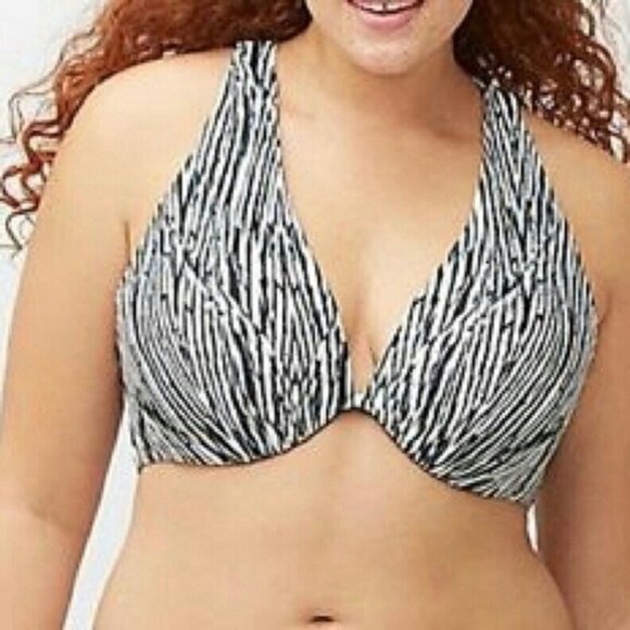 Swim by Cacique Black Tribal Zebra Print Underwire Bikini Top 40D New - Picture 1 of 11
